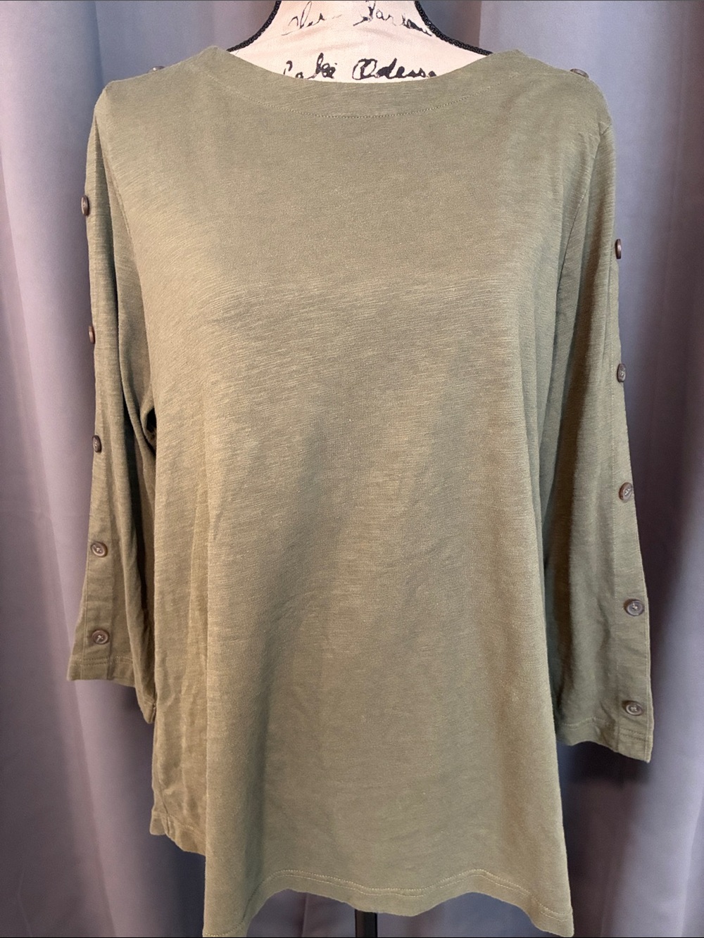 croft & barrow Olive Button-Sleeve Pullover